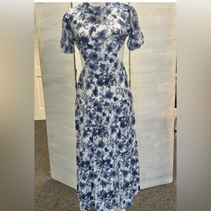 Blue and white floral backless Dress